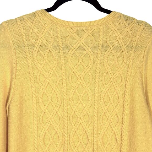 Talbots Cable Knit Sweater Lambswool Blend Fisherman Women’s Large Petite Yellow - Picture 4 of 8
